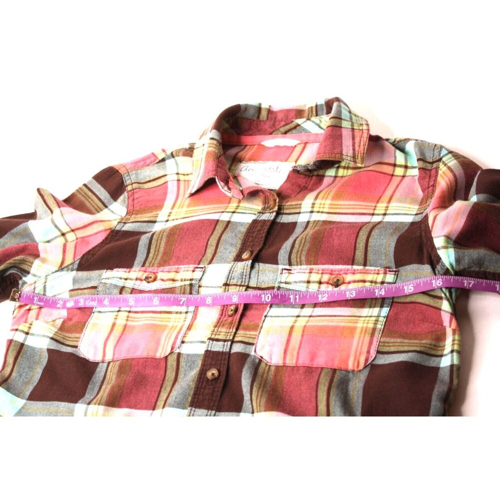 Aeropostale Eighty Seven Plaid Pink Aqua Shirt Long Sleeves Womens Petite sz S/P - Picture 3 of 6